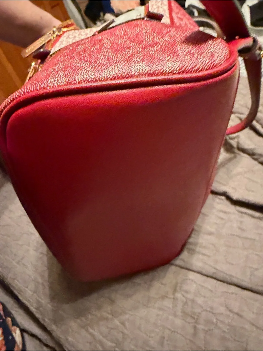 Michael Kors Red MK Signature Dome Backpack with Gold Hardware